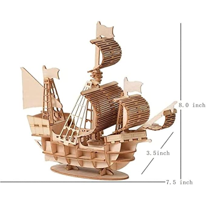 3D WOODEN PUZZLE PIRATE SHIP MODEL KIT FOR ADULTS, DIY EDUCATIONAL DESK TOY, CREATIVE ROOM DECORATION - Image 2